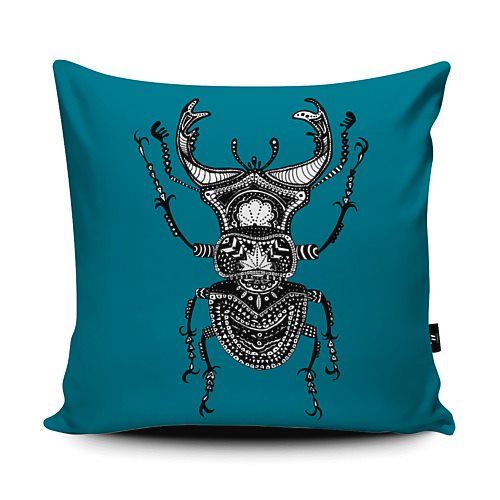 Teal Stag Beetle Cushion